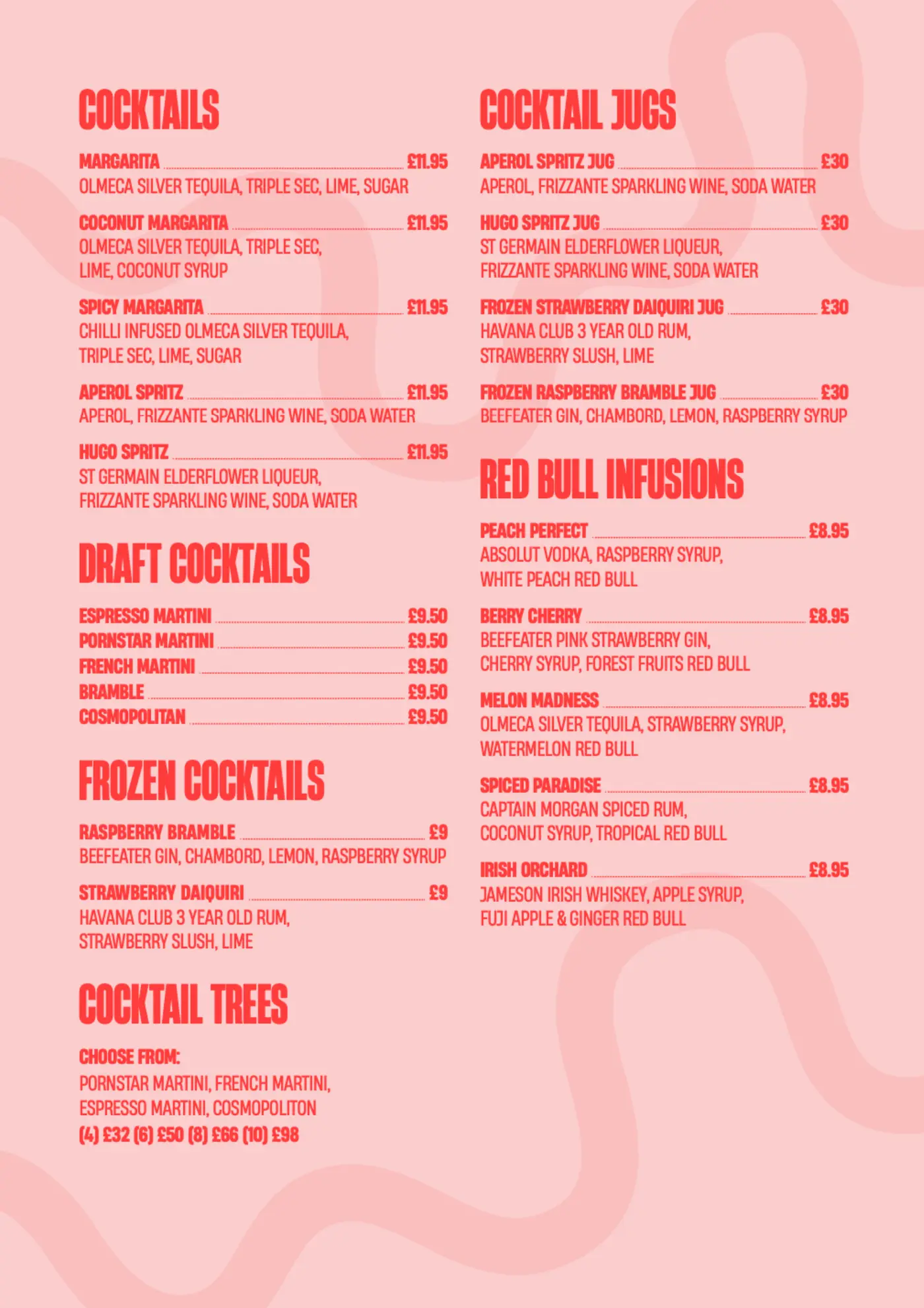The bone Yard Drinks Menu